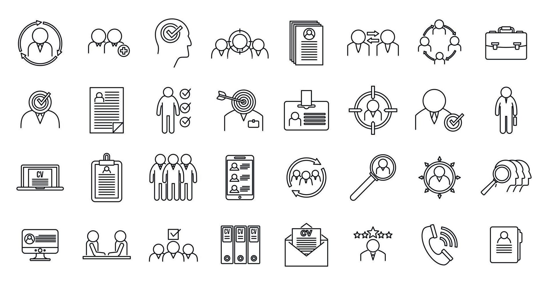 Headhunter staff icons set, outline style vector