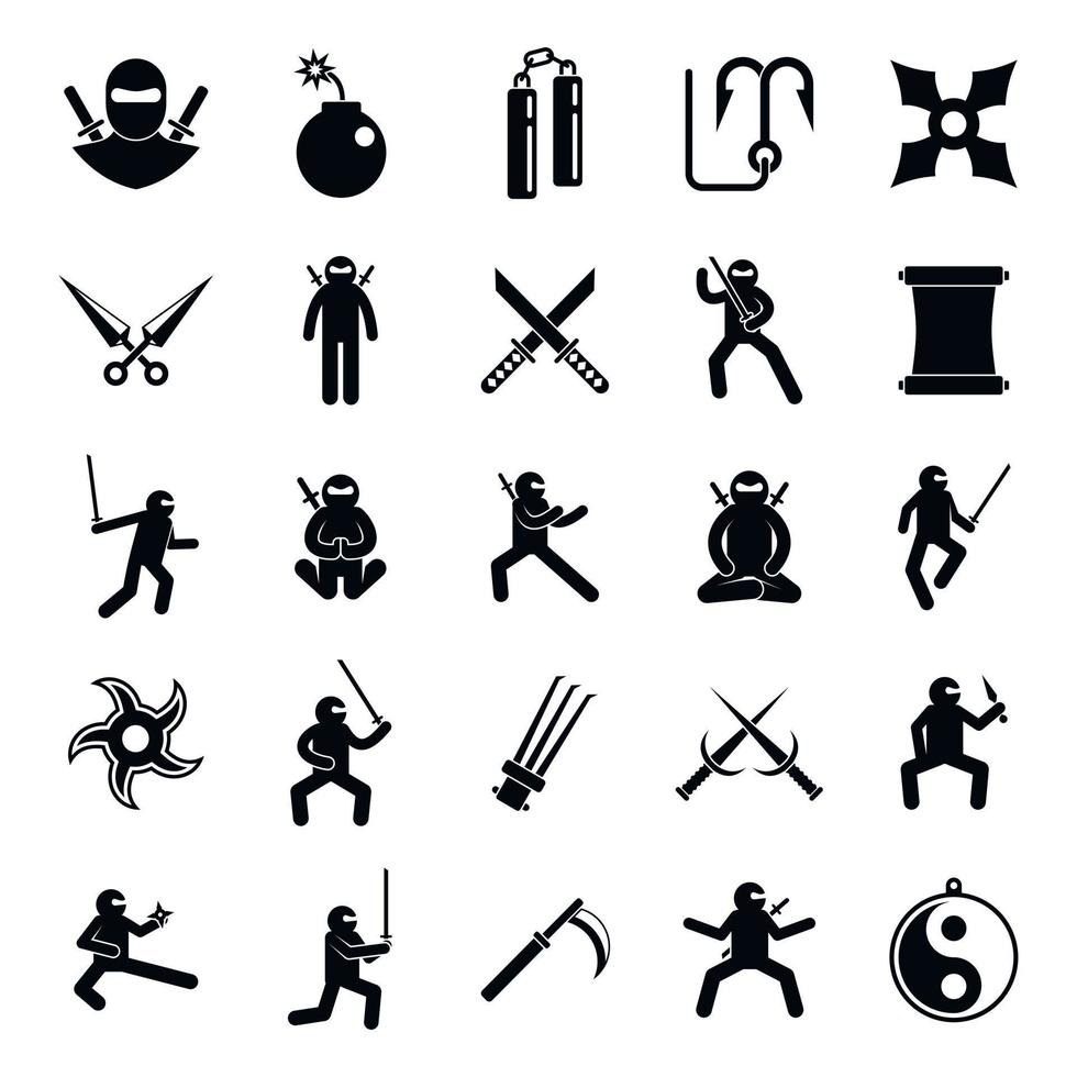 Ninja icons set, simple style vector
