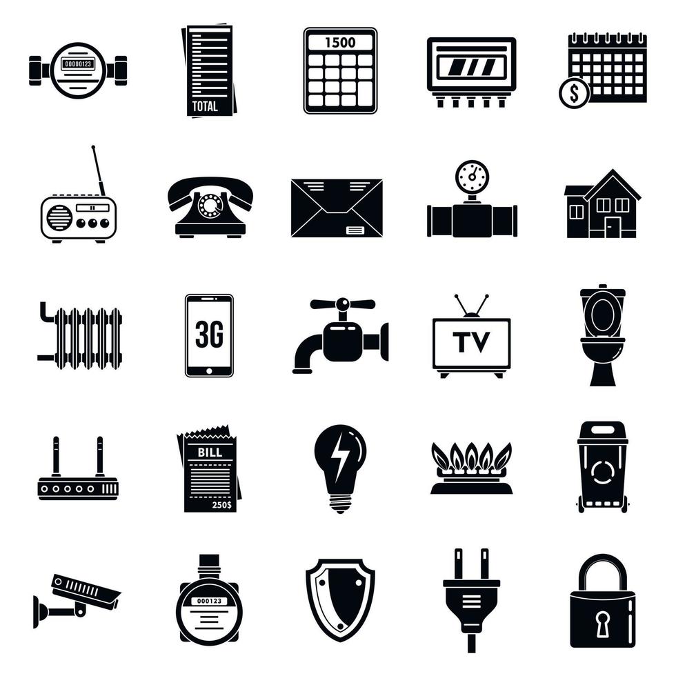 conjunto de iconos de servicios públicos de energía, estilo simple vector
