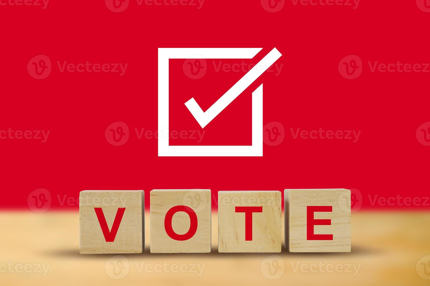 Vote on word letters cube, hand putting voting paper in the ballot box ,  illustration. photo