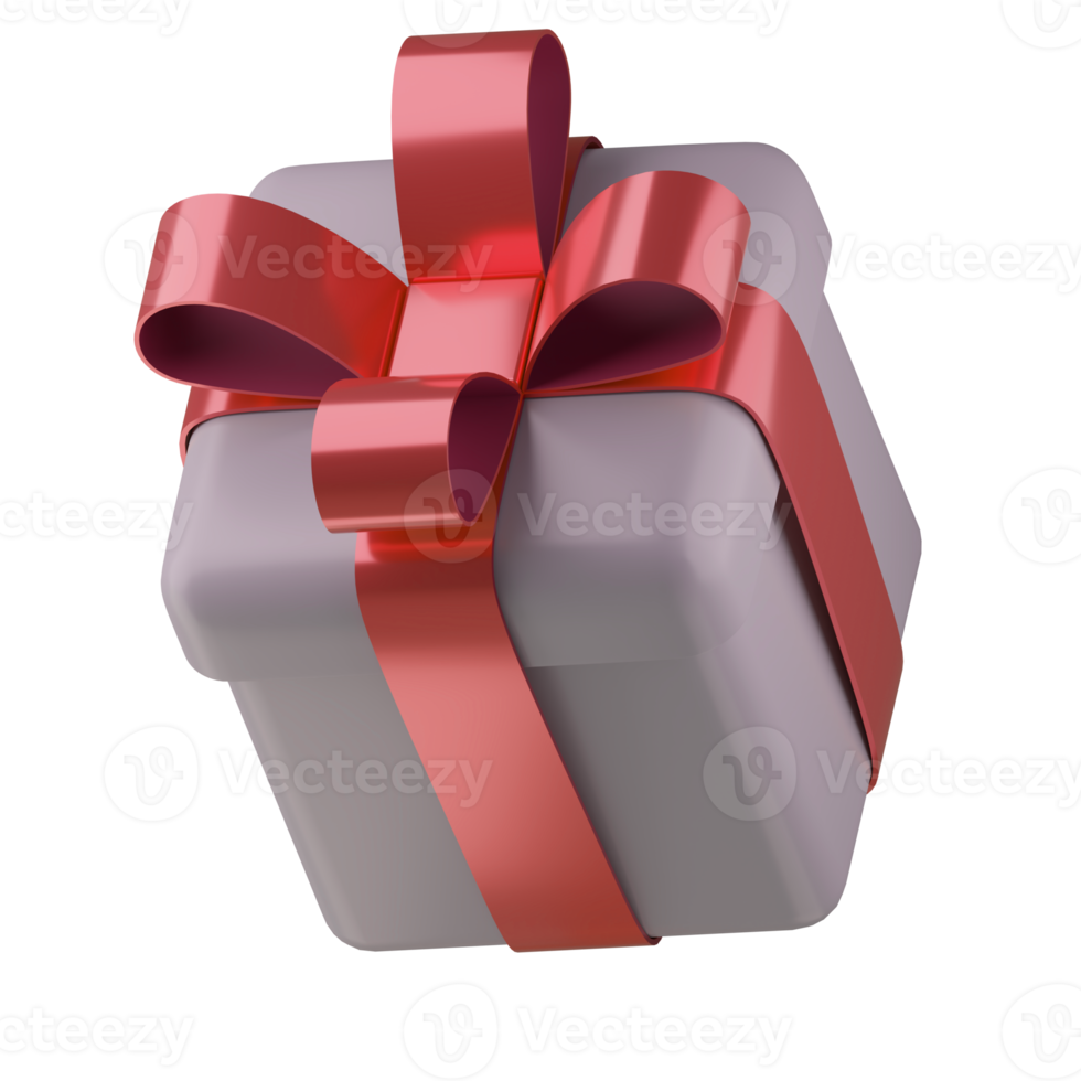 Realistic 3d white gift box with red glossy ribbon bow isolated on transparent  background. 3d render isometric modern holiday surprise box. Realistic icon for present, birthday or wedding banners png
