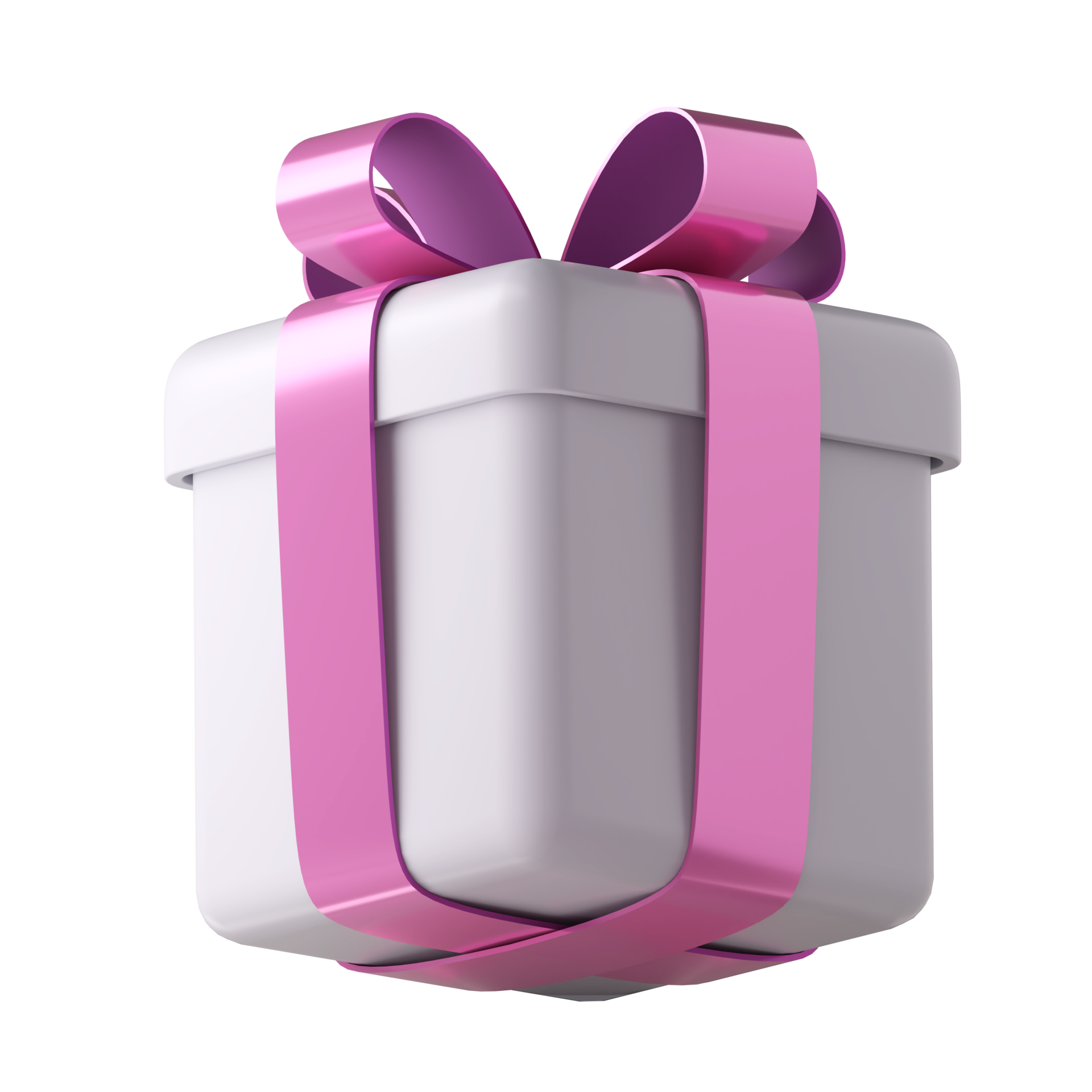 Realistic 3d white gift box with pink glossy ribbon bow isolated on. 3d ...