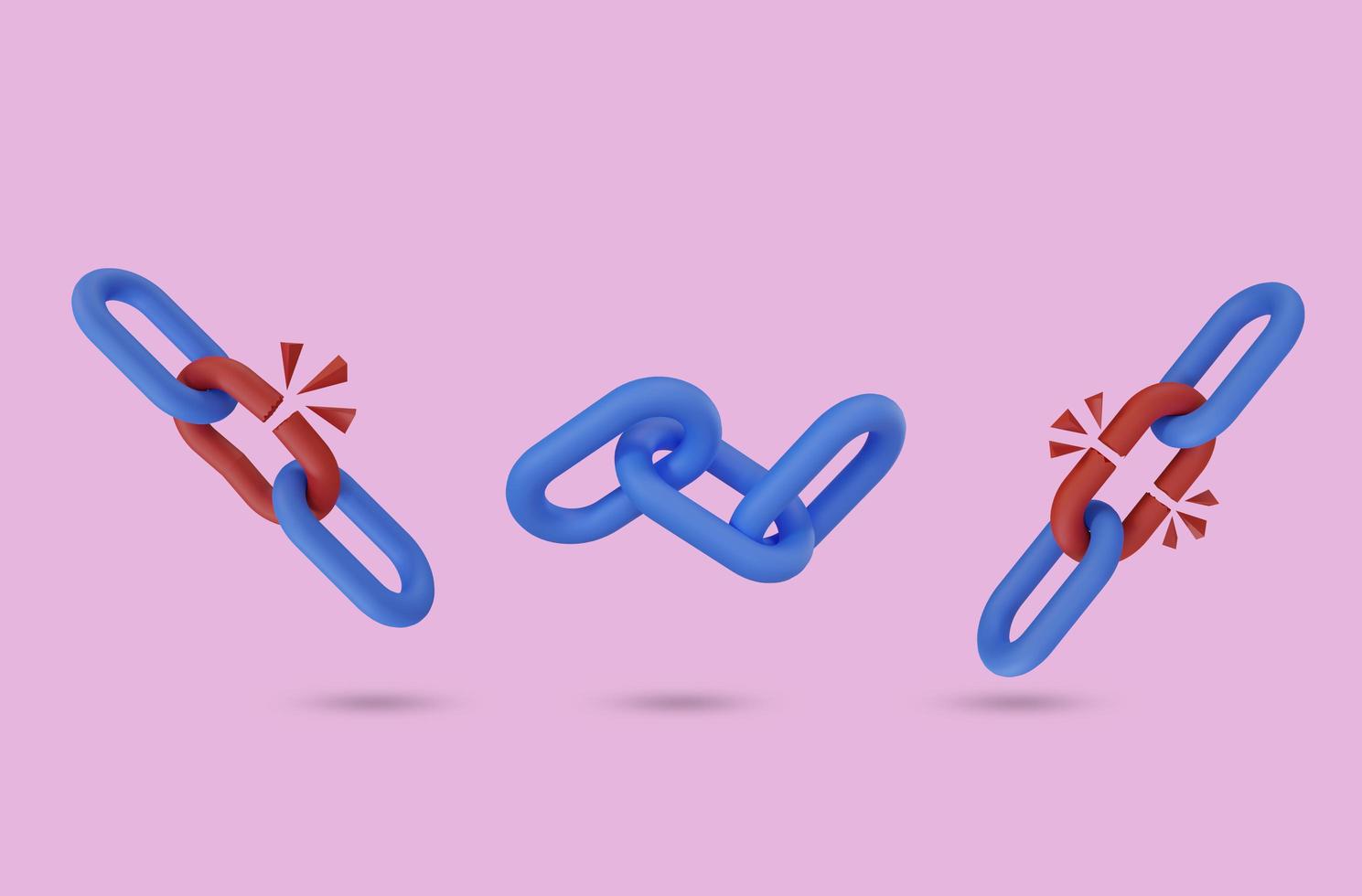 Broken chain link 3d icon. Fail break idea concept, Wreck chain link icon. Failure disconnection idea concept photo