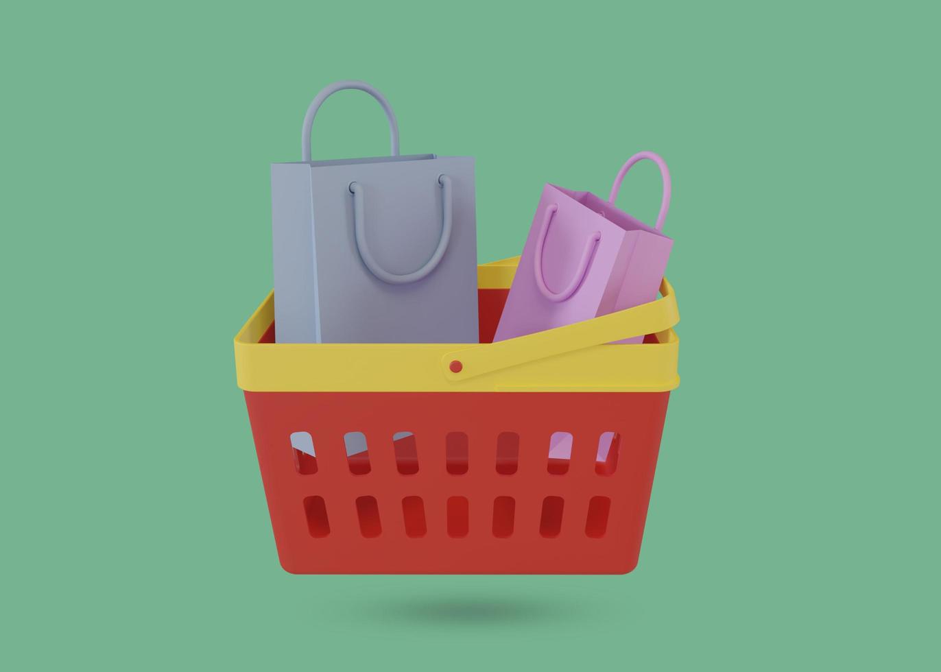 3D rendering of shopping cart and shopping bags isolated on white background photo