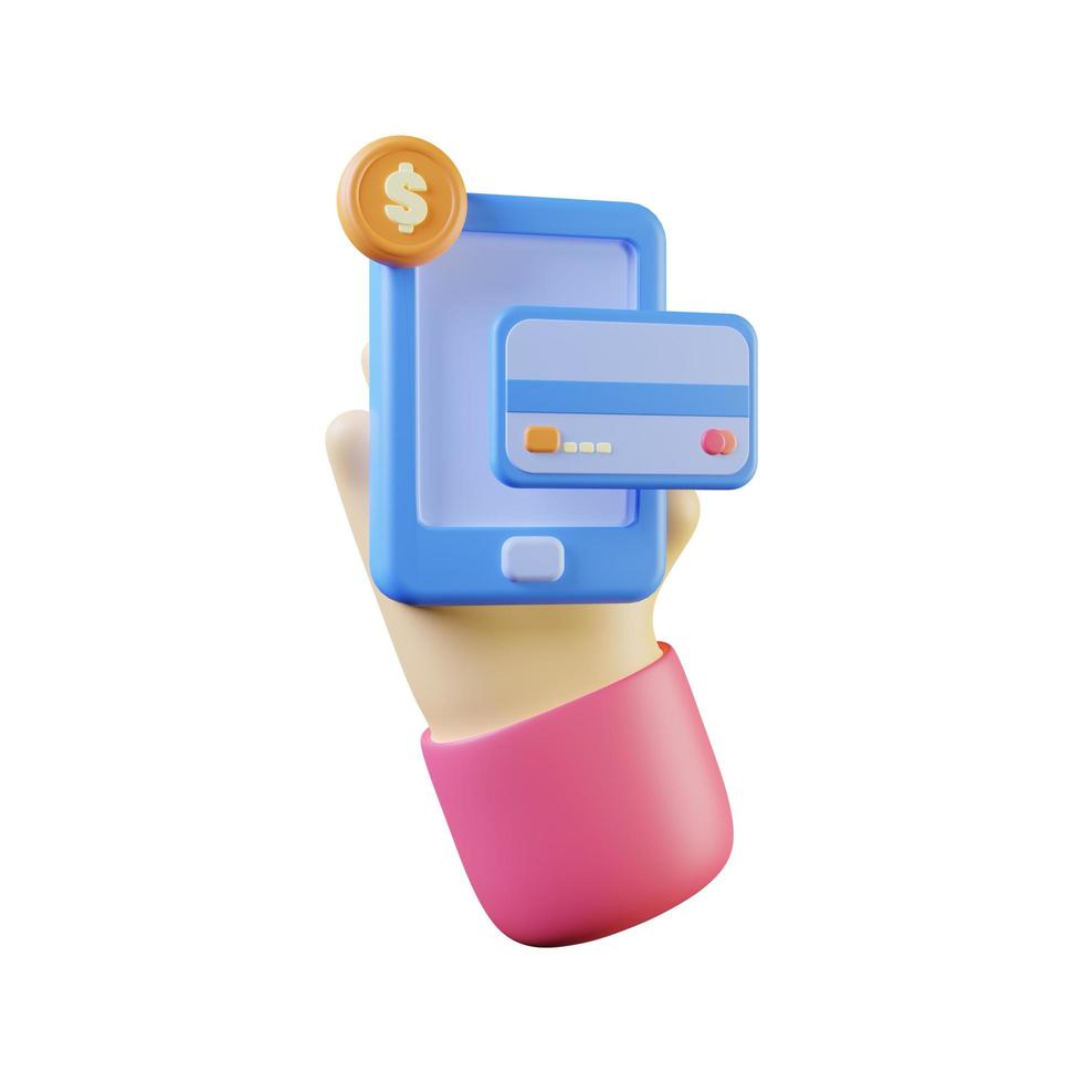 3d illustration of online payment hand gesture icon on white background. 3d illustration photo