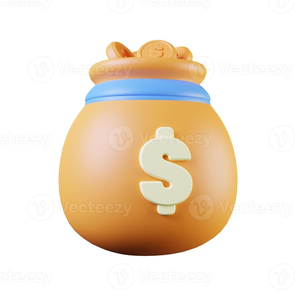 3d illustration of money bag icon on white background. 3d illustration photo