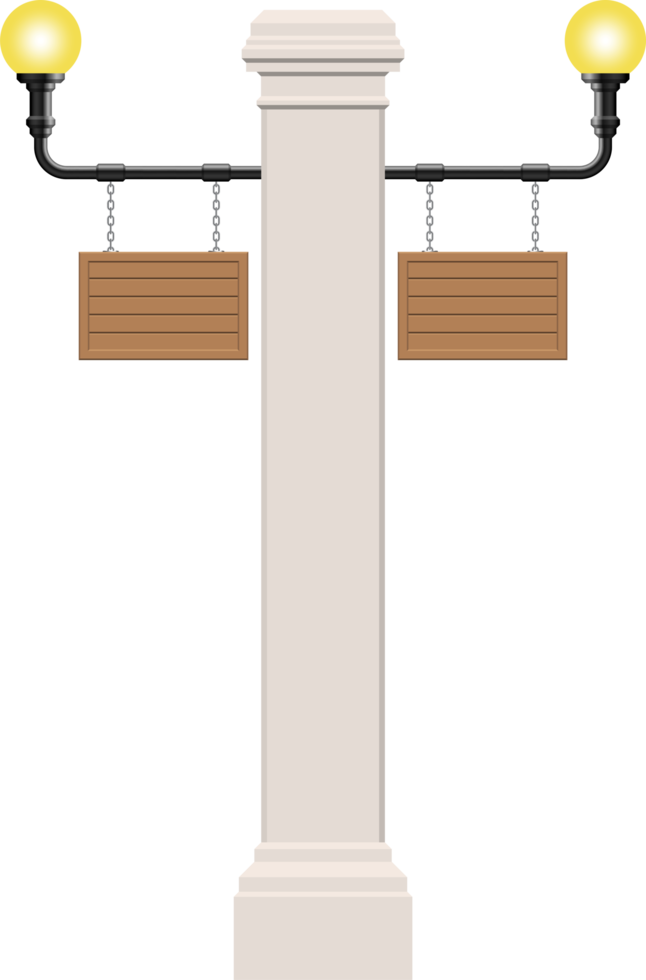 planche de bois accrochée à un réverbère vintage png