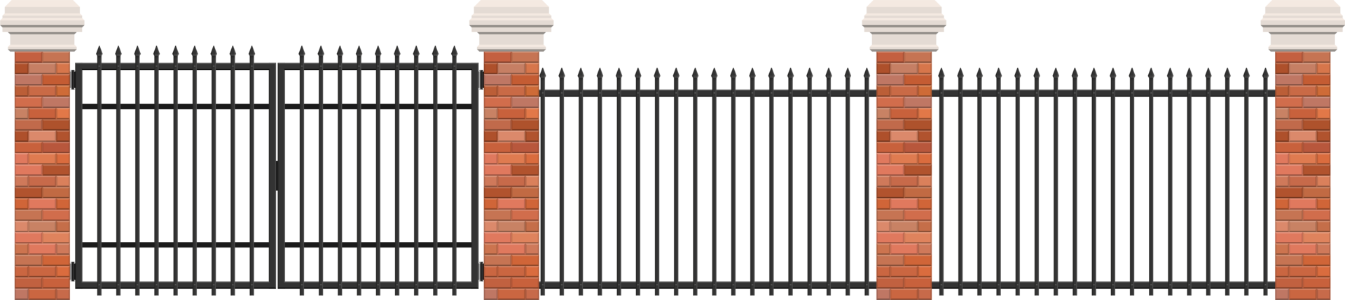 Realistic brick and steel fence png