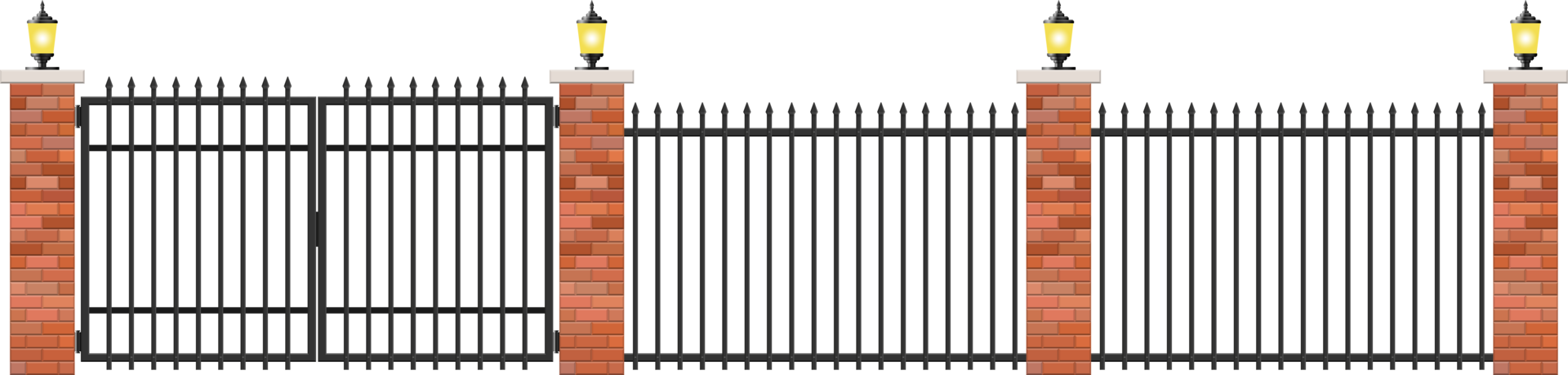 Realistic brick and steel fence png