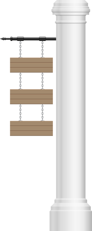 planche de bois accrochée à un pilier en béton vintage png