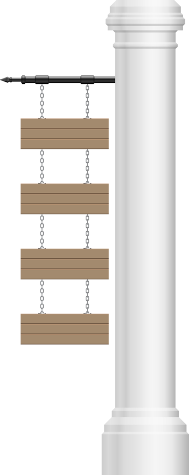 houten plank hangend aan vintage betonnen pilaar png