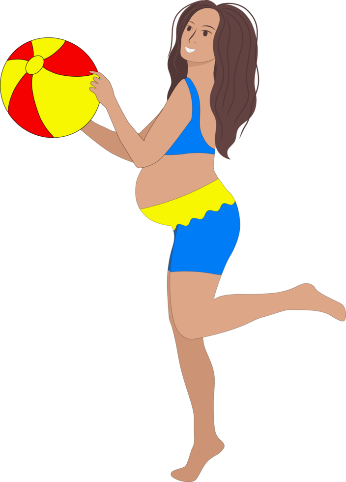 chica embarazada en la playa con una pelota png