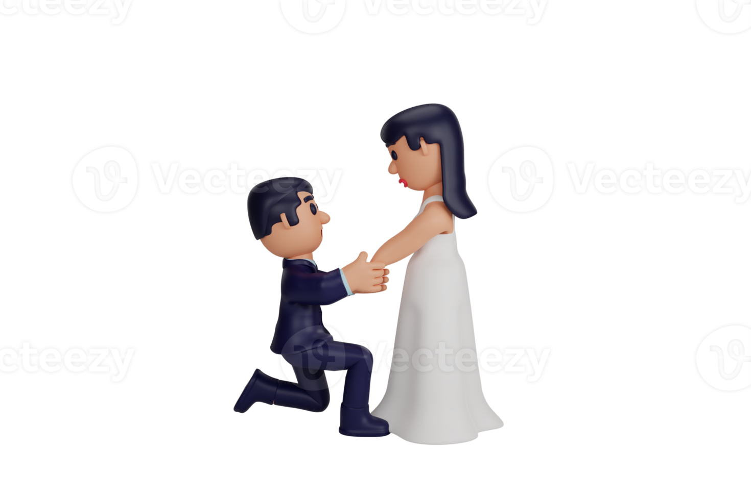 Momentos románticos de la pareja de la boda del personaje 3d png