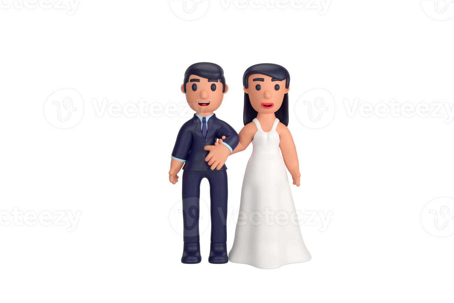 Momentos románticos de la pareja de la boda del personaje 3d png