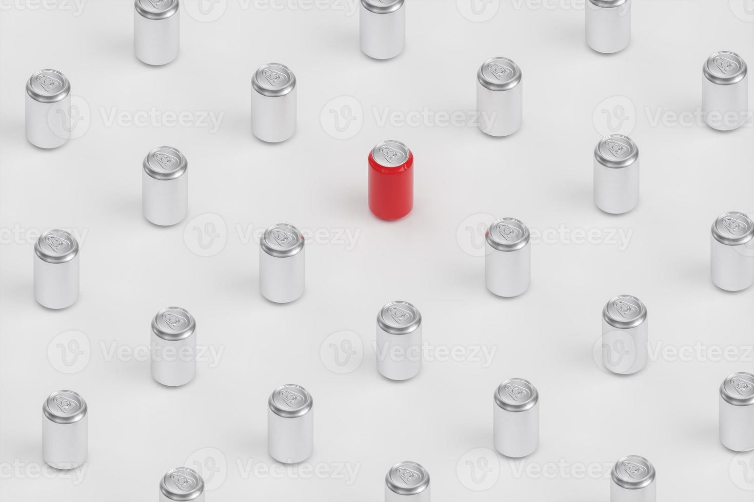 Set of many blank aluminum cans and a red can. 3d render photo