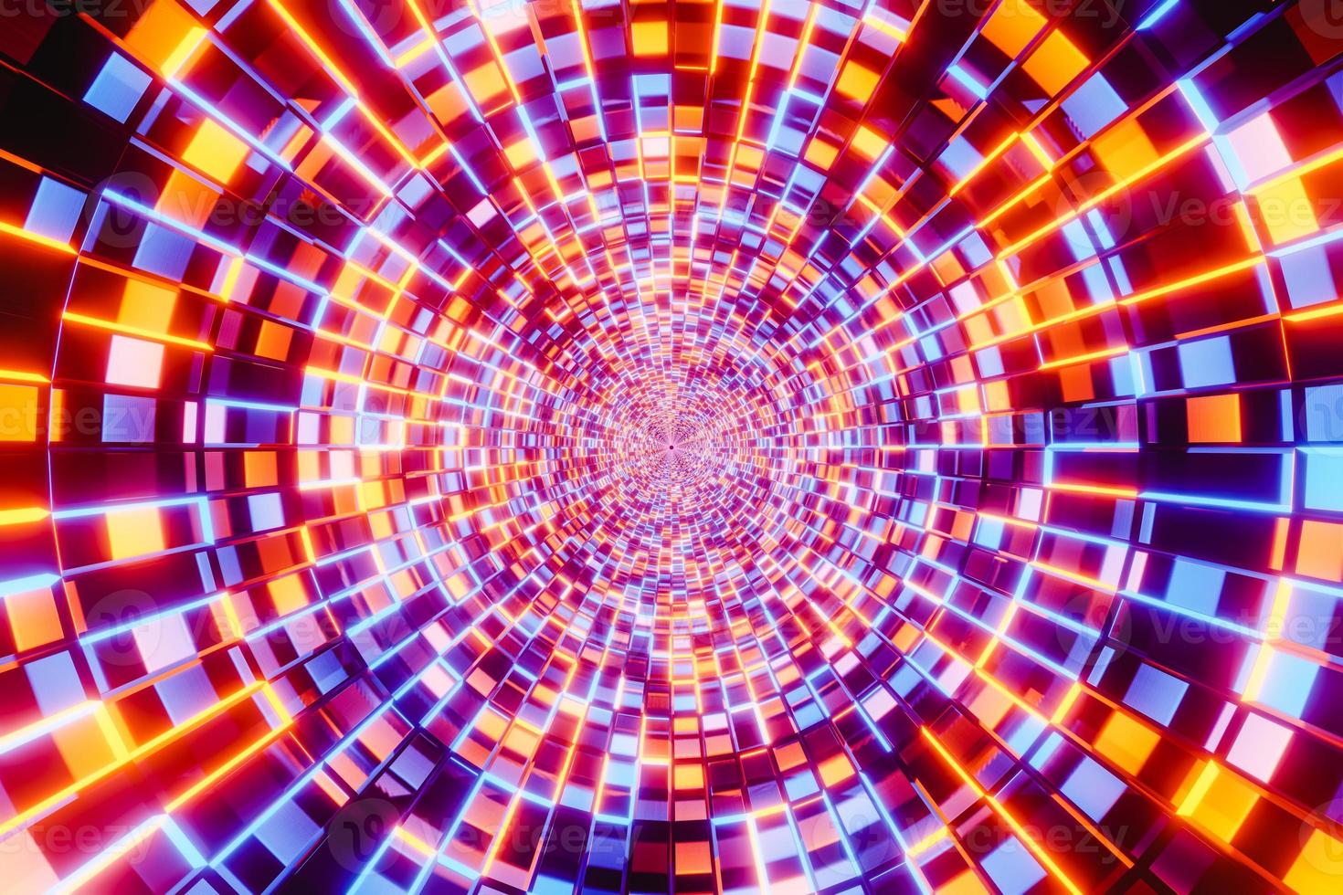 3D illustration. Endless tunnel with glowing multicolored lights. Abstract tunnel photo