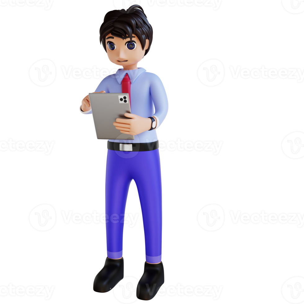 3D Character carrying a tablet png