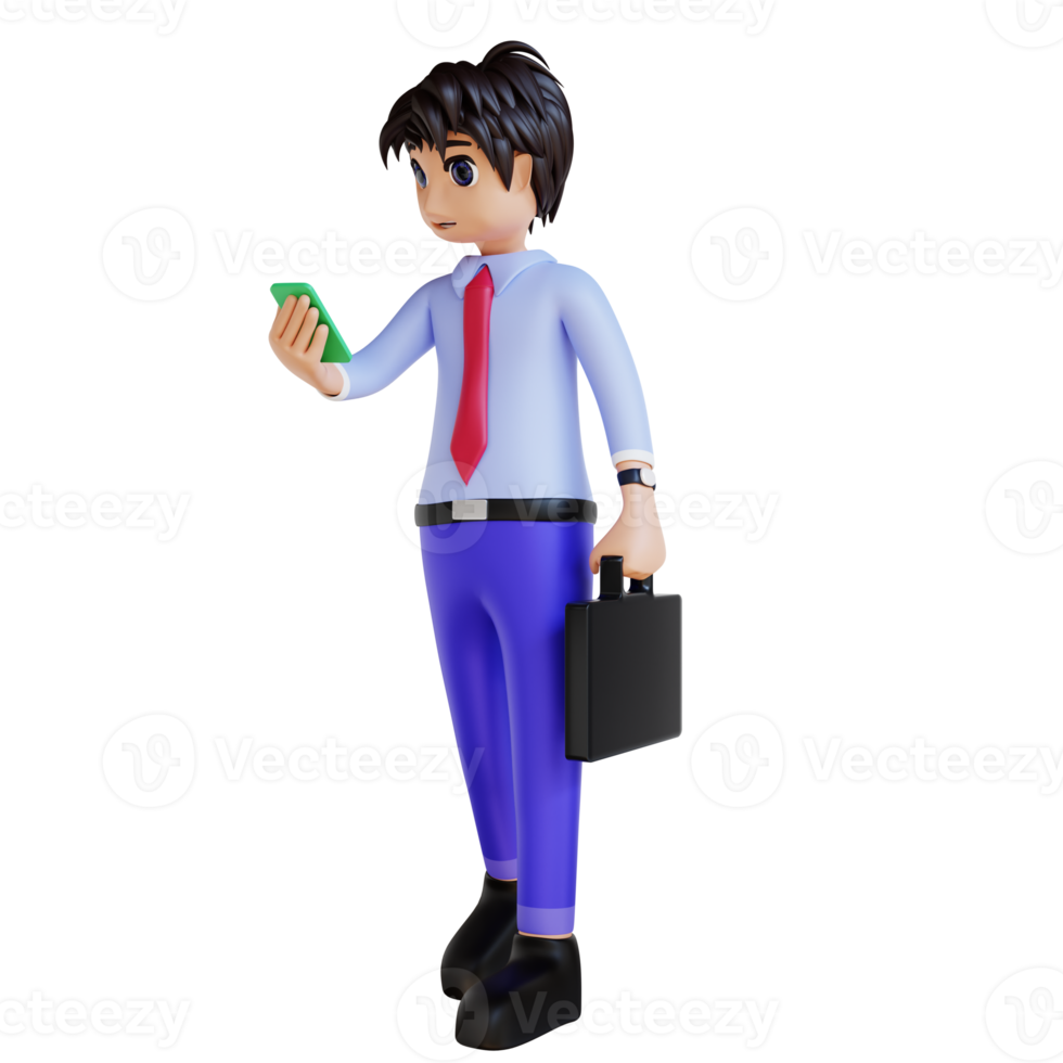 3D Character carrying a smartphone png