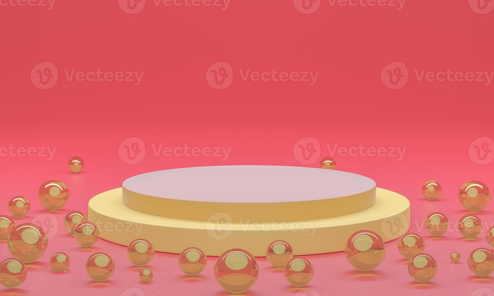 Mock-up Display Product Podium, 3D rendering. Abstract scene background. Cylinder podium on pink background. Product presentation, mock up, show cosmetic product, Podium, stage pedestal or platform photo