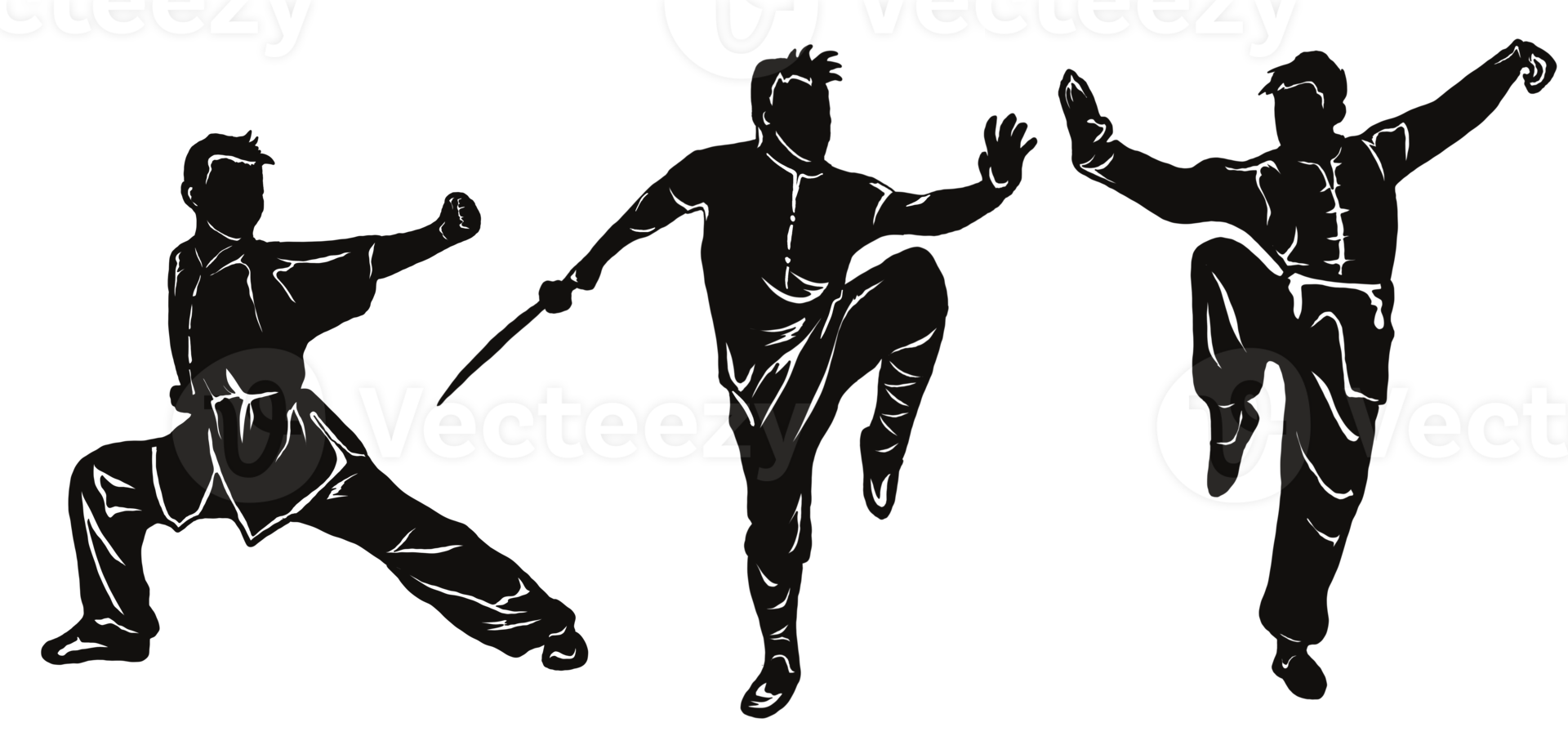 drie kungfu vechters silhouet png