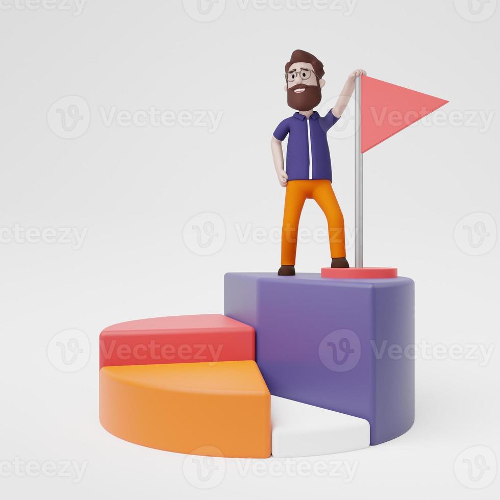 3D Business Success Growth Goal Achievement Flag photo