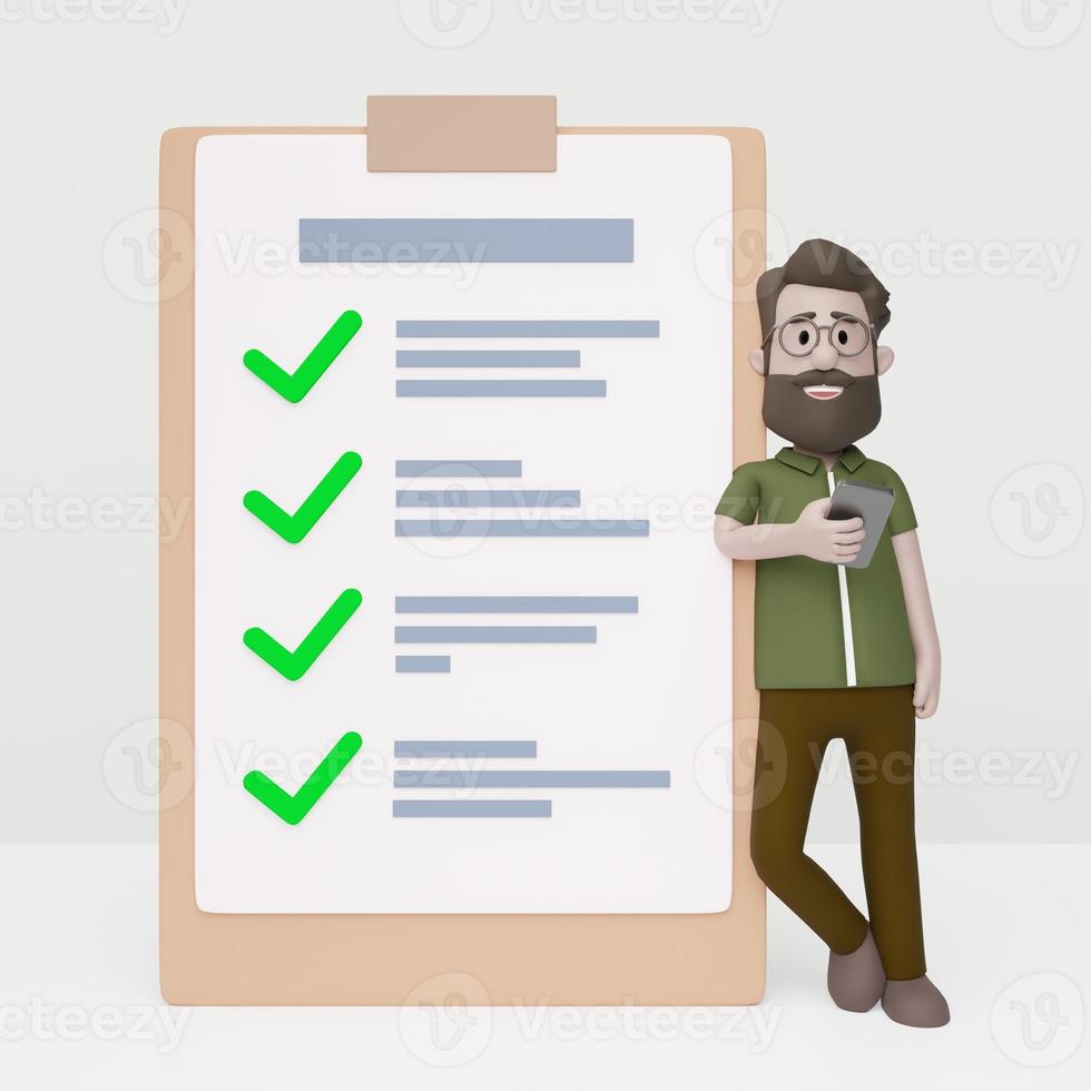 3D Man Checklist Happy Mobile Phone Task Management photo