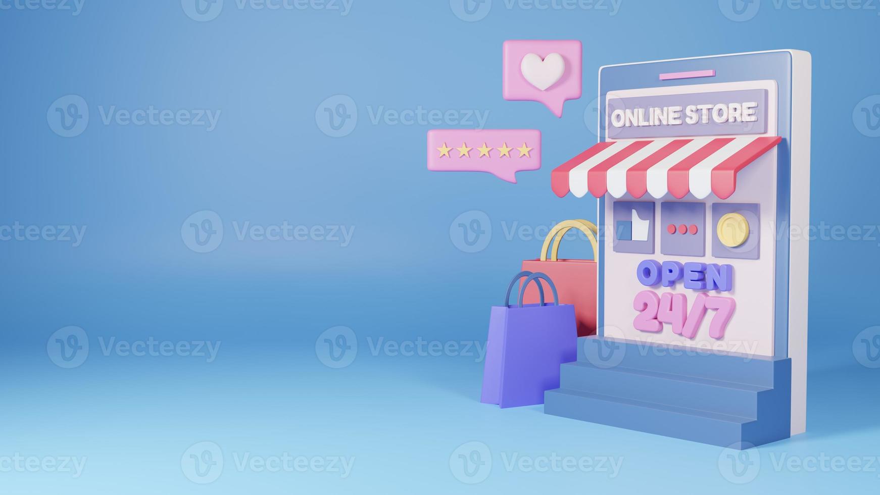 3D Online Store Components with Shopping Bags photo