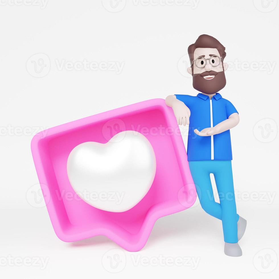 3D Man Leaning on Like Button Social Media photo