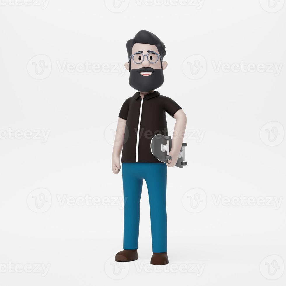 3D Man Carrying Skateboard Happily photo