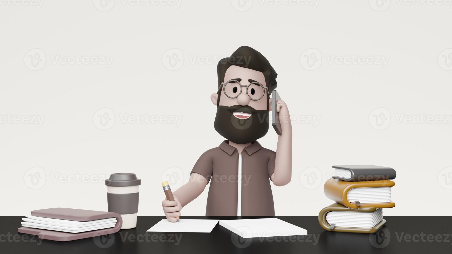 3D Man Working Freelancer Desk photo