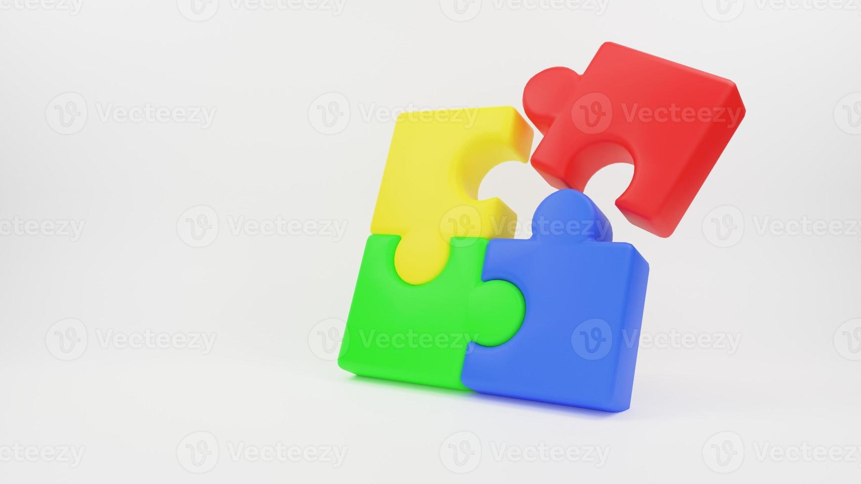 3D render of Brainstorming teamwork concept. Jigsaw puzzle pieces icon collaboration in business development photo