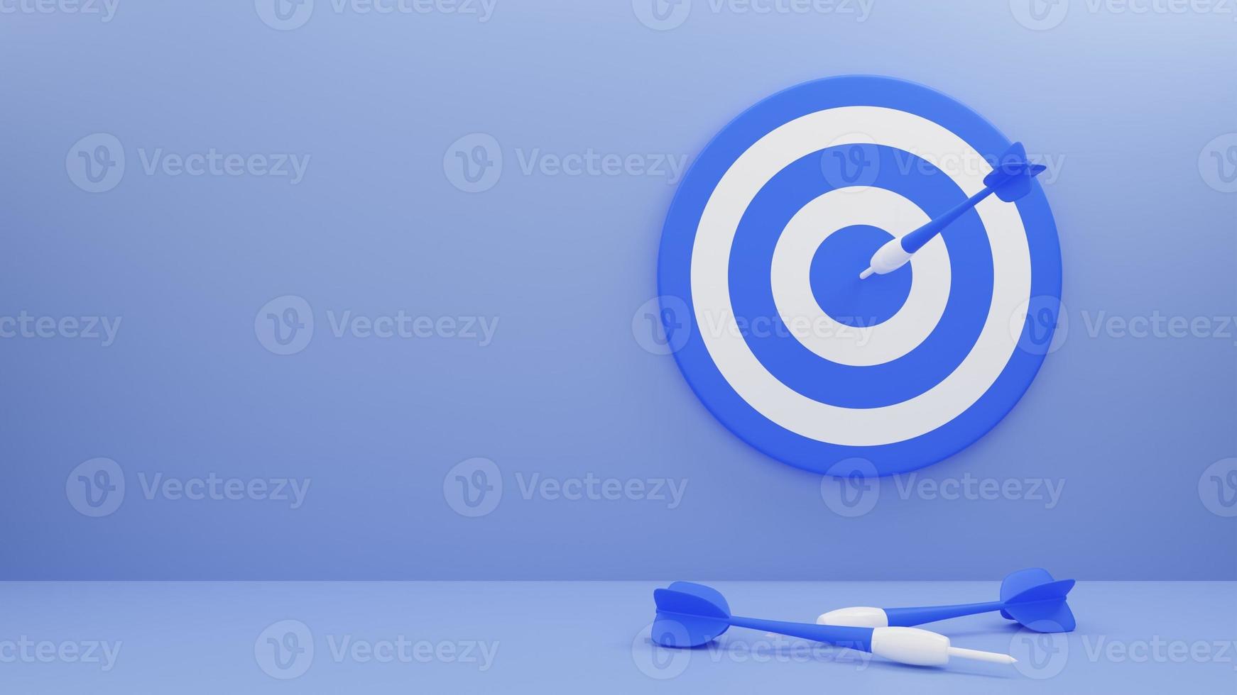 3d render illustration of arrow hit the center of target. Business target achievement concept photo