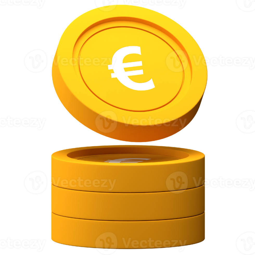 ícone 3d de pilha de moedas de euro para ilustração de finanças ou negócios png