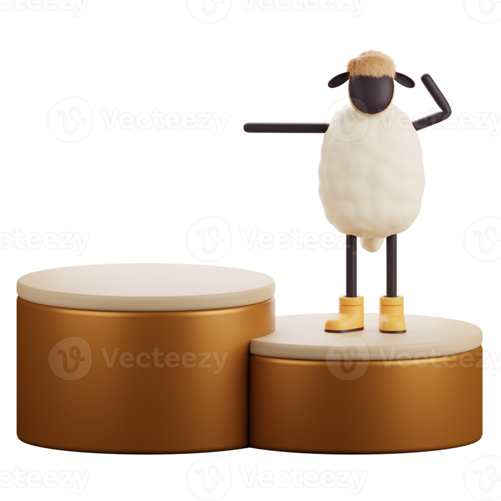 A Sheep Standing on Podium Display 3d Illustration png