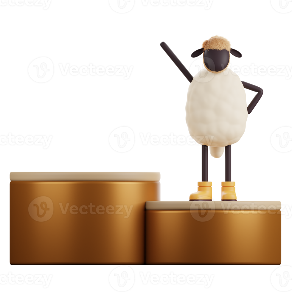 een schaap dat op het podium staat 3d illustratie png