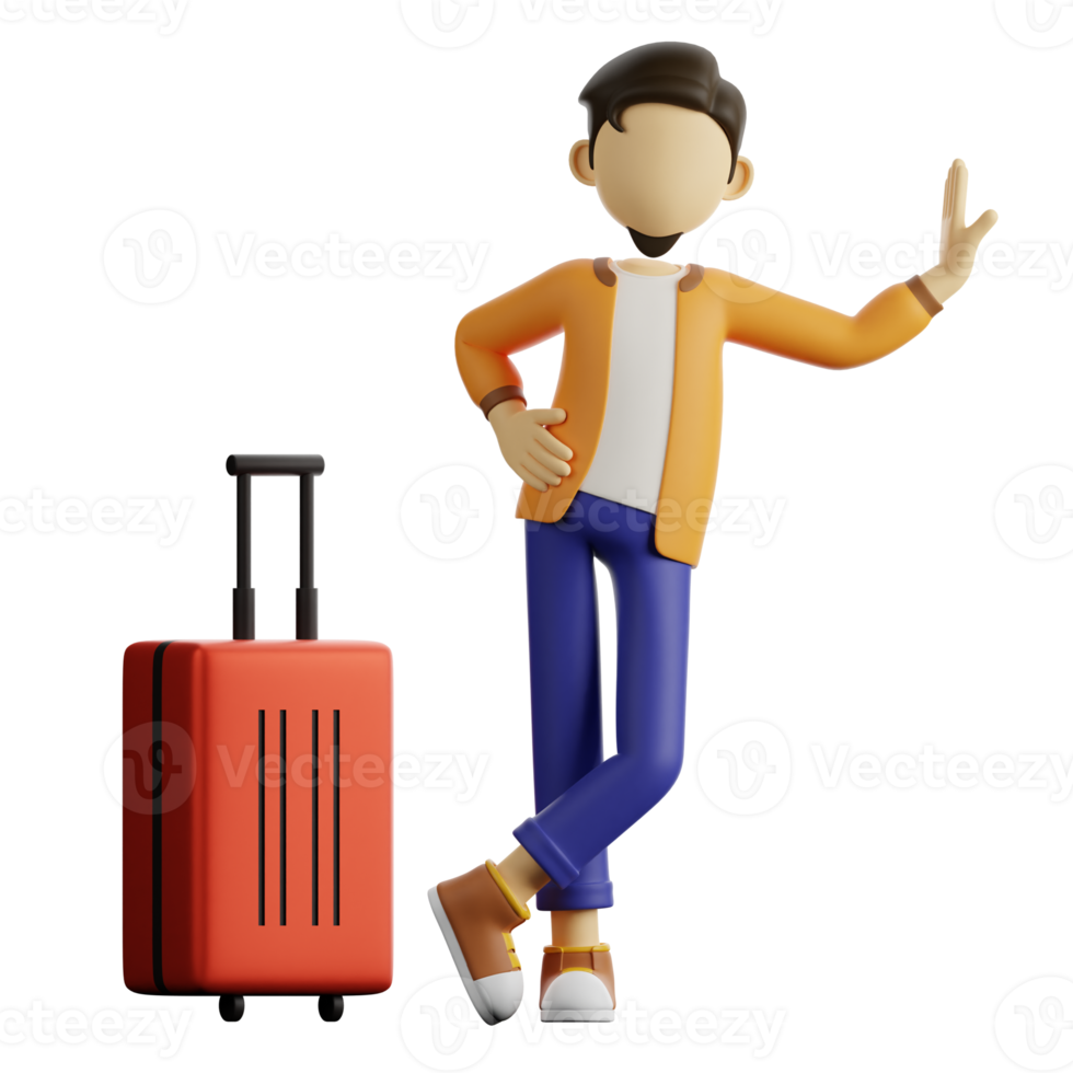 A Man is Standing near His Suitcase 3d Illustration png