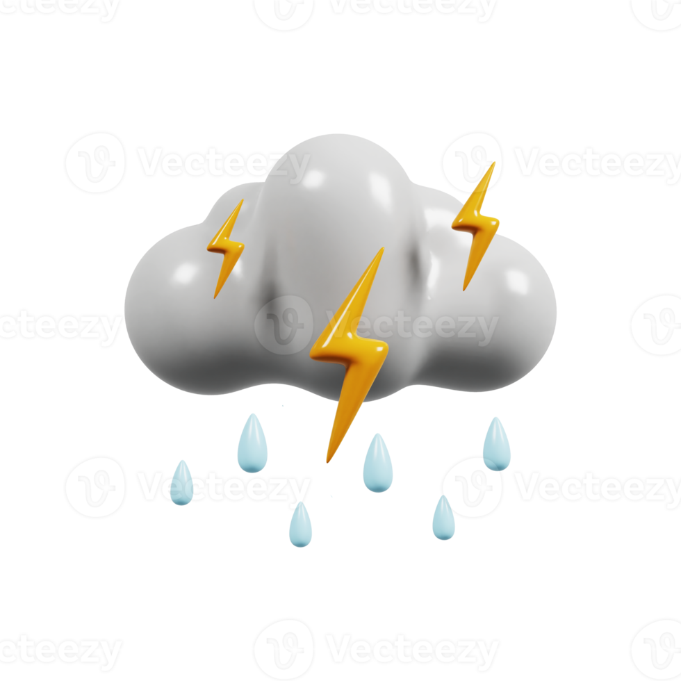 Thunderstorm rain icon. Weather forecast. Meteorological sign. 3D render. png