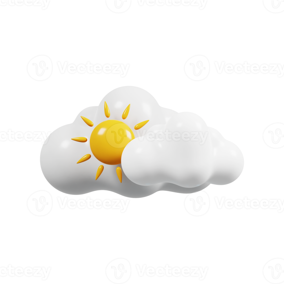 Weather forecast icon. Cloudy day, cloudy with sun. Meteorology sign. 3D rendering. png