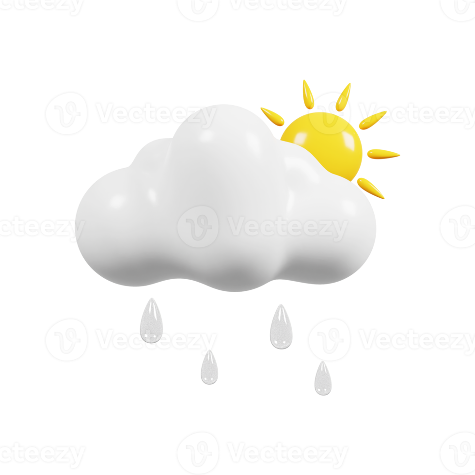 jour nuageux ensoleillé et pluvieux. icône de prévision météo. signe météorologique. rendu 3D. png