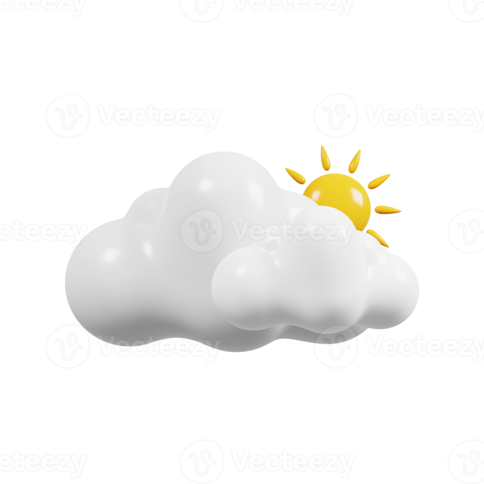 Wettervorhersage-Symbol. bewölkter Tag, bewölkt mit Sonne. Meteorologisches Zeichen. 3D-Rendering. png