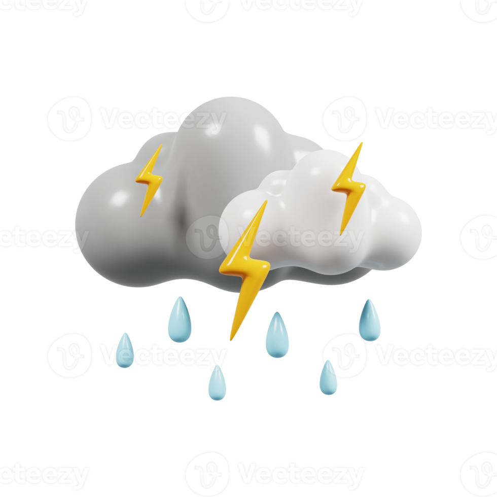 onweer regen pictogram. weervoorspelling. meteorologisch teken. 3D render. png