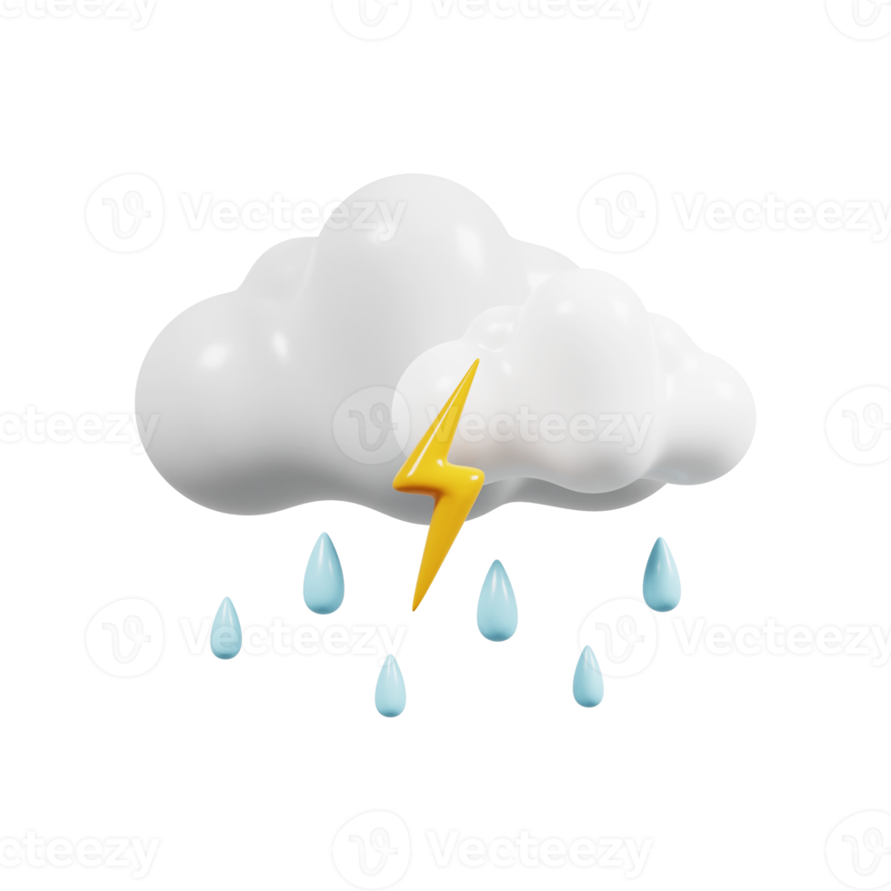 icône de pluie d'orage. prévisions météorologiques. signe météorologique. rendu 3D. png