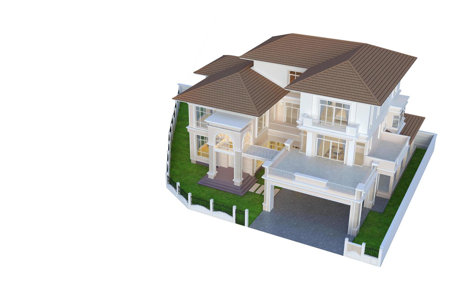 Exterior luxury house top view.Classic style on white background.Concept for real estate sale or property investment3d rendering photo