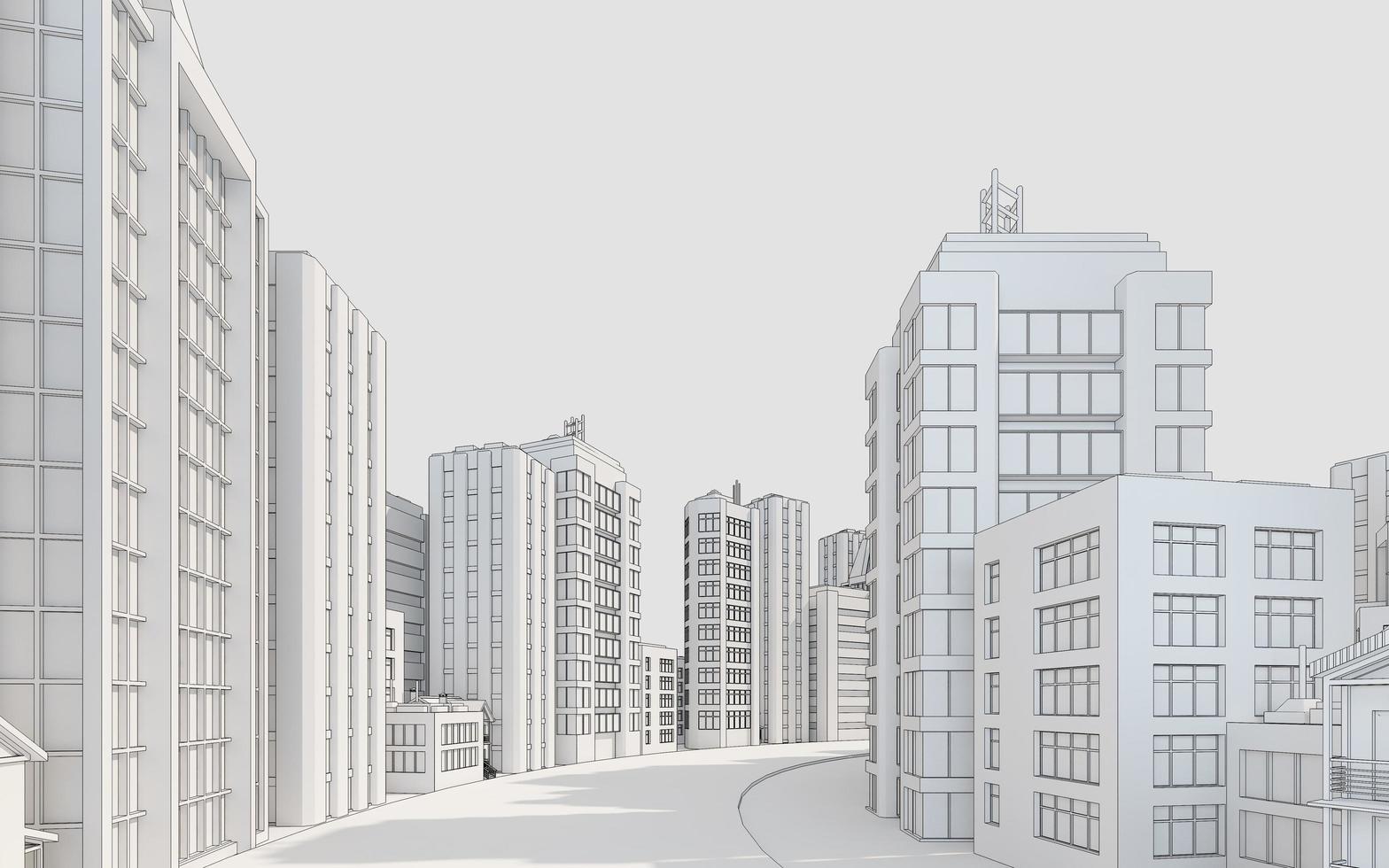 dibujo de línea de perspectiva de edificio de arquitectura.vista de calle urbana.representación 3d foto