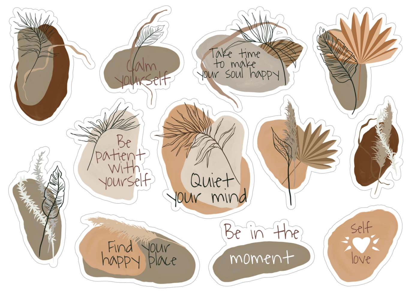 set boho-afdrukbare stickers geestelijke gezondheid png