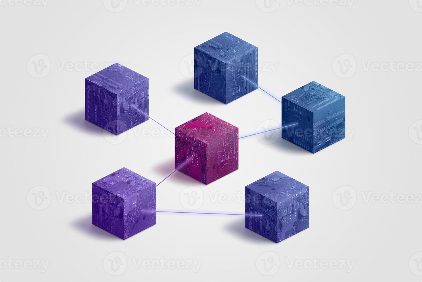 Blockchain blocks with nodes network concept. Connection and communication between blockchain blocks photo