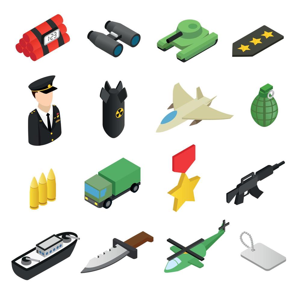 conjunto de iconos 3d isométricos de armas vector