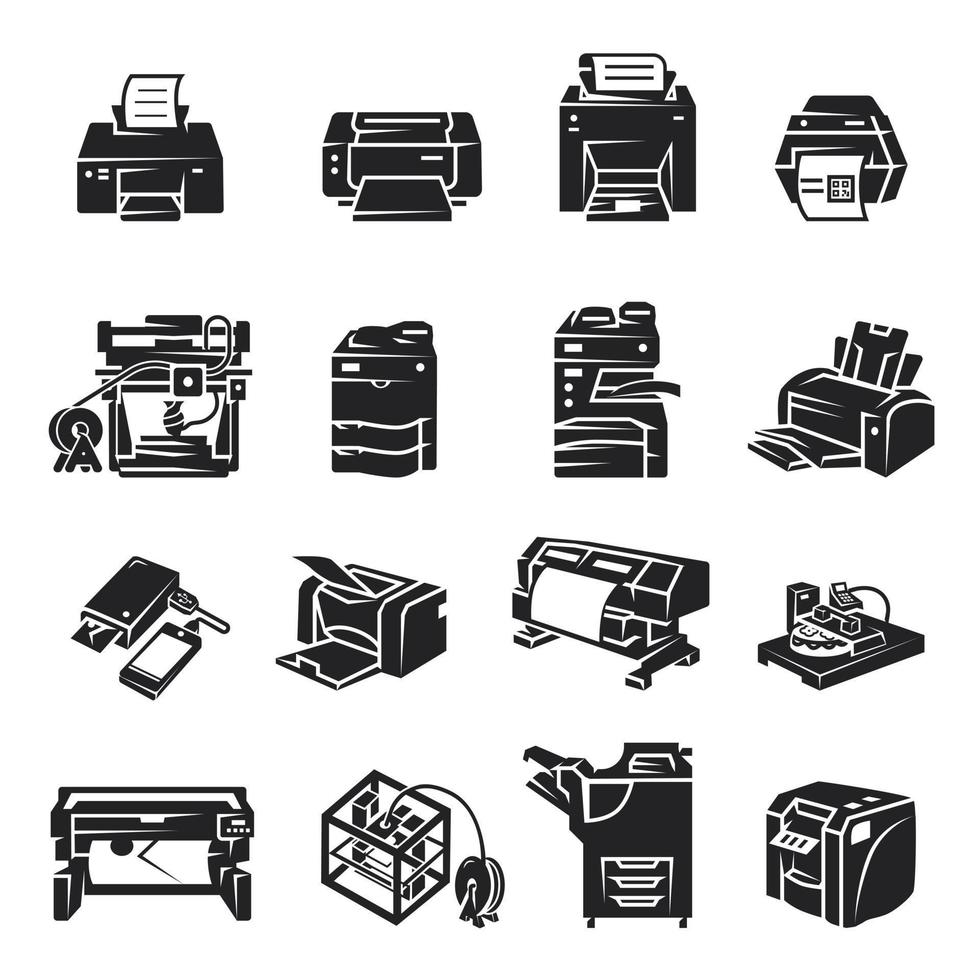 Printer icon set, simple style vector