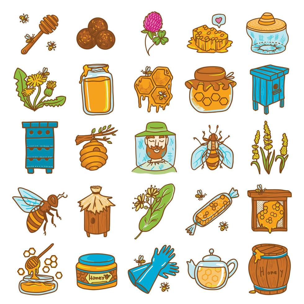 Propolis icons set, hand drawn style vector