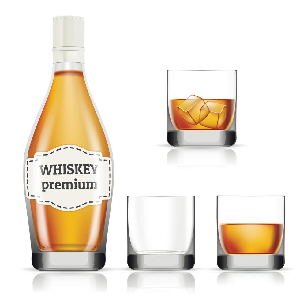 conjunto de iconos de whisky, estilo realista vector